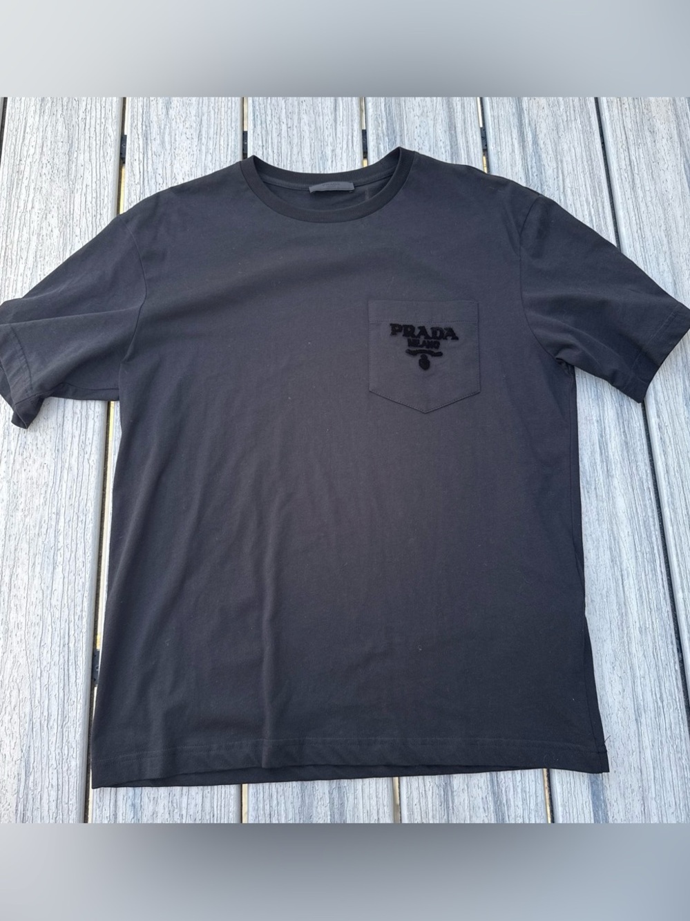 Prada Black Crewneck Pocket Logo Tee L